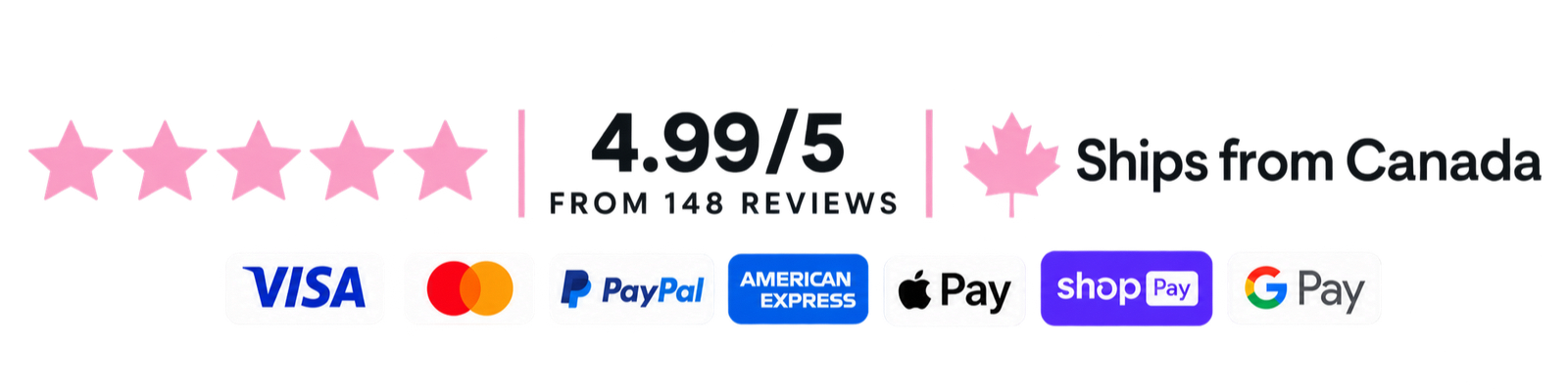 Rated 4.99 out of 5 from 148 reviews. Ships from Canada. Visa, Mastercard, PayPal, American Express, Apple Pay, Shop Pay and Google Pay.